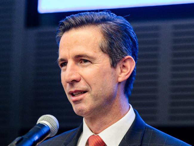 ADELAIDE, AUSTRALIA - NewsWire Photos MAY 7, 2021: Australian Senator Simon Birmingham makes a speech at the Australian Institute of Machine Learning at Lot 14. Picture: NCA NewsWire / Morgan Sette
