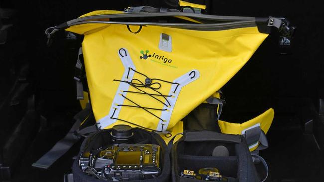 The Inrigo is a waterproof camera backpack that comes with an integrated Bluetooth humidity monitor that alerts users via smartphone alert if moisture is detected inside. Picture: John McCutcheon