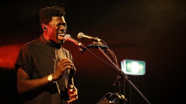 US singer-songwriter Moses Sumney performing in the Magic Spiegeltent at Sydney Festival in January 2017 and now here for Laneway Festival. Picture: Prudence Upton.