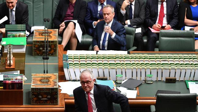 Malcolm Turnbull and Bill Shorten during question time today. Picture: Mick Tsikas/AAP