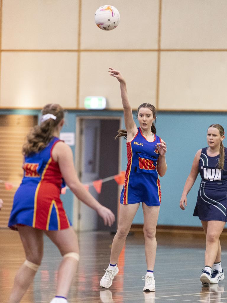 Erin Coetzee of Downlands Junior B against St Ursula's Junior B in Merici-Chevalier Cup netball at Salo Centre, Friday, July 19, 2024. Picture: Kevin Farmer