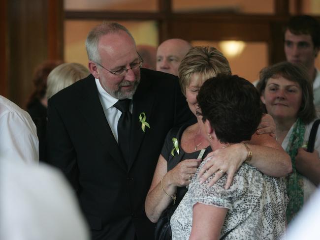 Father of Leah White, Will White at his daughter's funeral held at the Hillside Chapel, Palmdale.