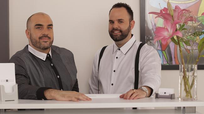 Kris Schriiffer (right) from Kiwi and Bull Salon at Southport has been voted in the best hairdressers on the Gold Coast in Best of the Gold Coast. Pictured here with partner Daniel Lainez (left).