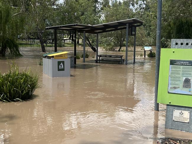 Water levels remained high in Dalby on December 31 after heavy rain the night prior. Photo: Jack Evans.