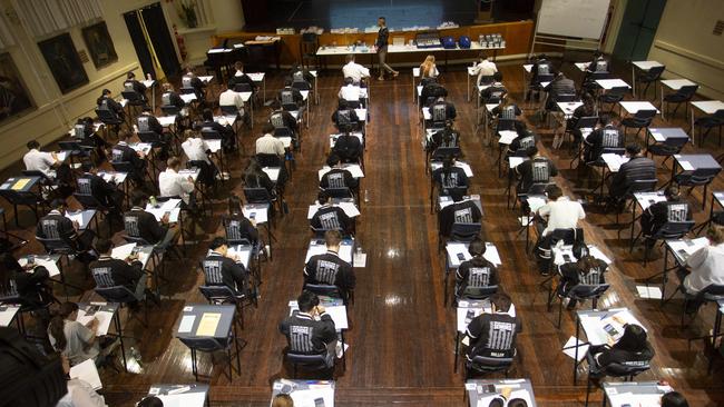 Adelaide High School students take the first SACE exam of the period, mathematical methods. Picture: Brett Hartwig