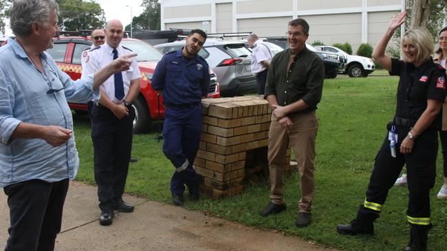 RIB CRACK: Alstonville resident Greg Apps (far left) laughs along with Paramedic Trainer Richard Brand and Paramedic Lachlan Young, as butcher Ashley Thomson who was first on the scene and F &amp; R Alstonville Community First Responder Krysti MacRae admit they broke some ribs while administering CPR after Mr Apps suffered a cardiac arrest on December 22, 2020. Photo: Alison Paterson