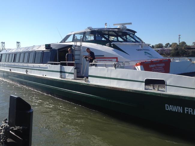 The Dawn Fraser arrives at Meadowbank Wharf on the Parramatta River.