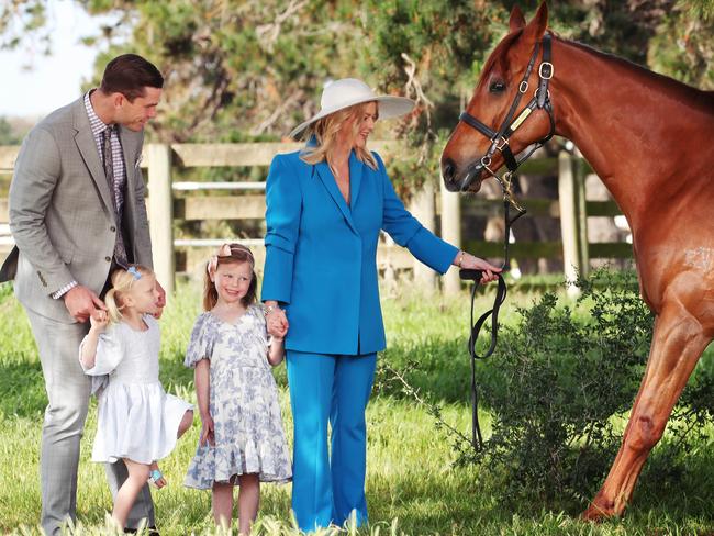 The Hawkins are Melbourne Cup Carnival ambassadors. Picture Rebecca Michael.