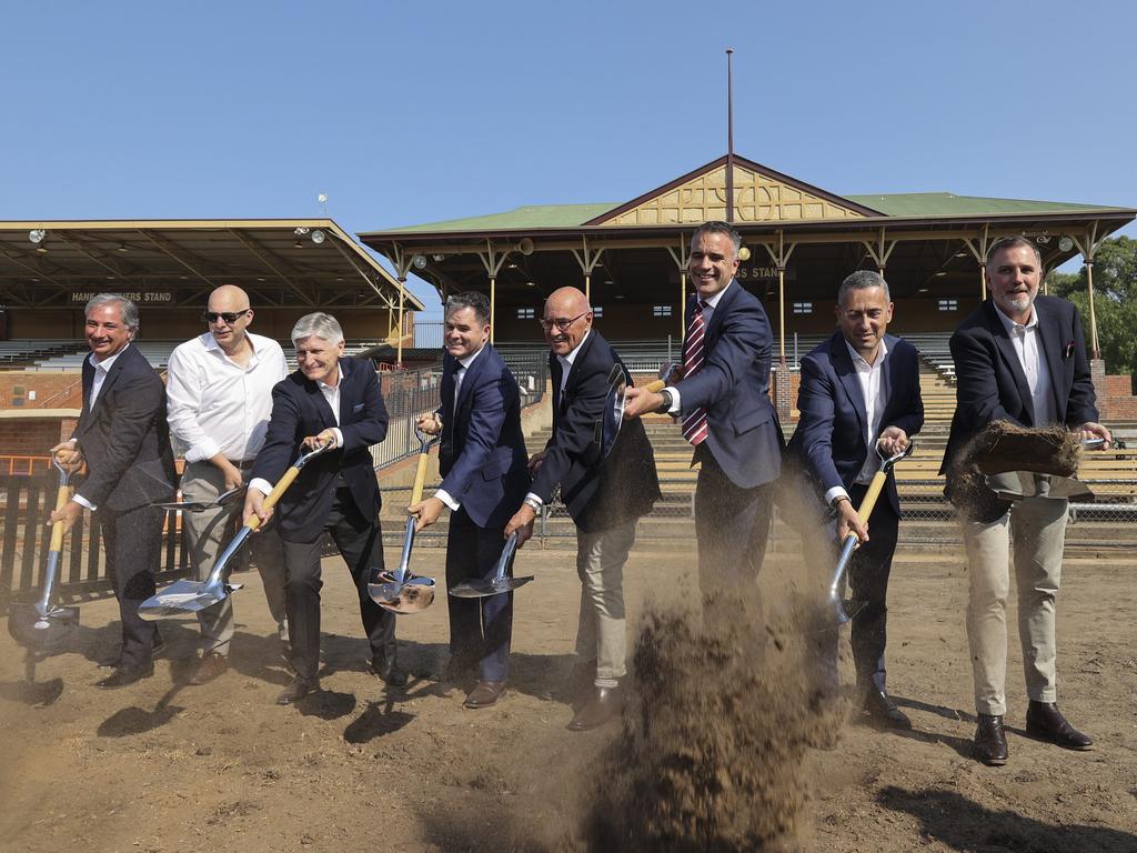 Crows chairman John Olsen and SA Premier Peter Malinauskas were also on hand. Picture: Brett Hartwig