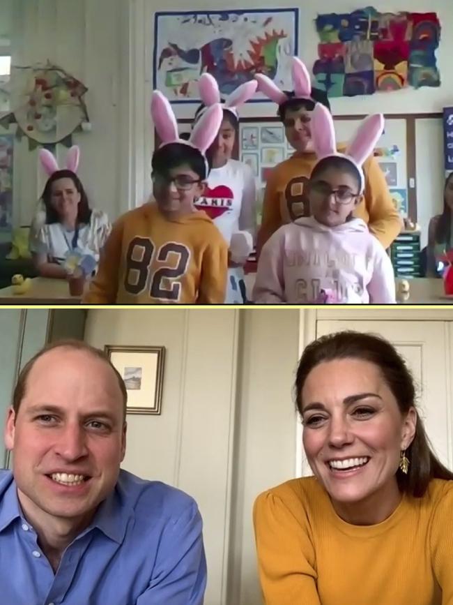 Prince William and Kate, Duchess of Cambridge on a video call with kids from a primary school. Picture: Kensington Palace