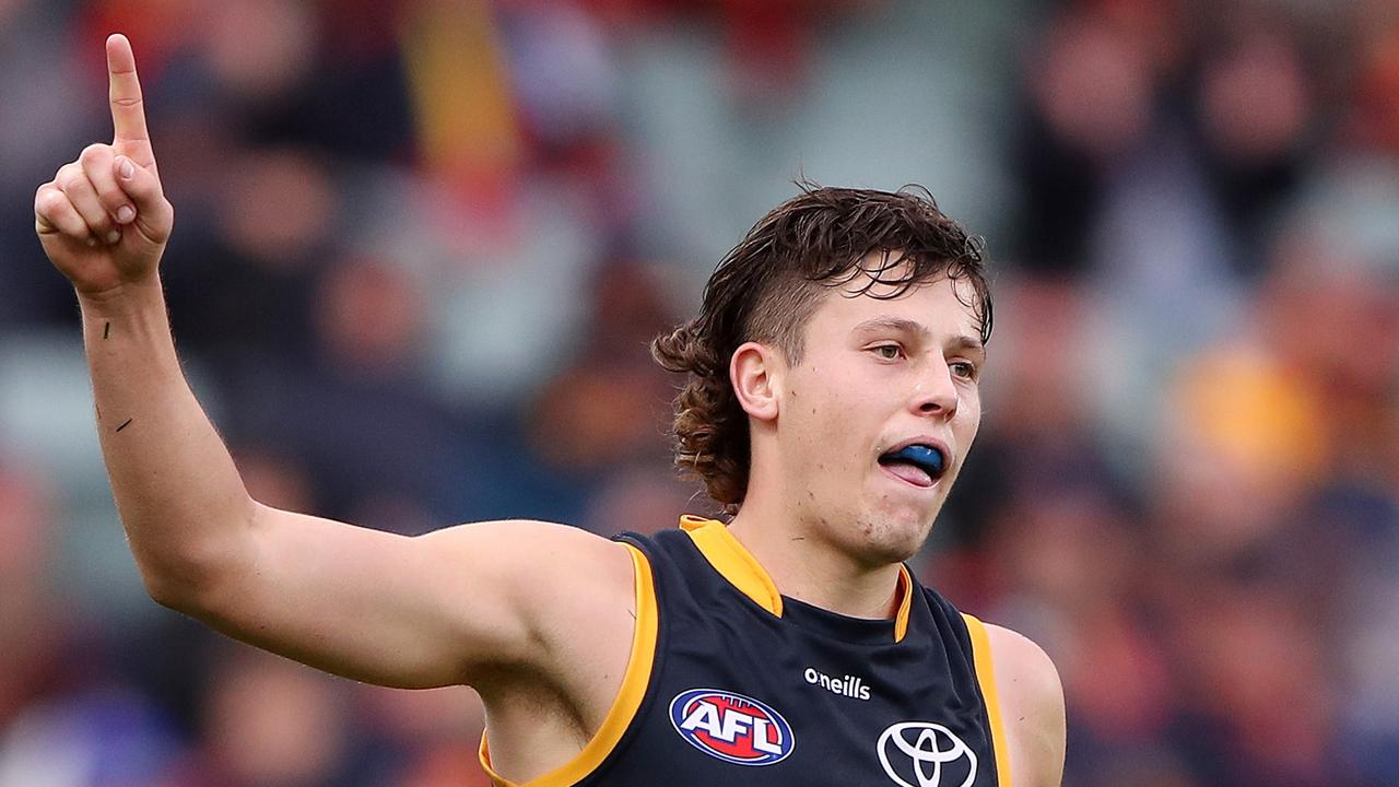 Jake Soligo kicked two goals for the Crows. Picture: Sarah Reed/AFL Photos via Getty Images