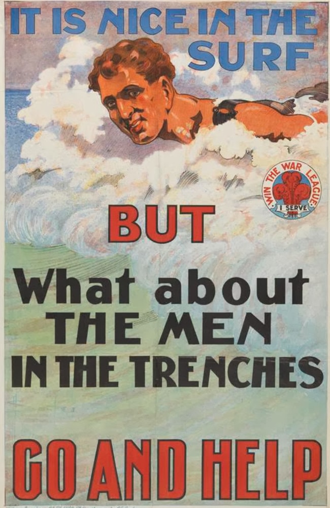 In 1916, men were encouraged to give up the surf for the war effort. Picture: OldSchoolAds