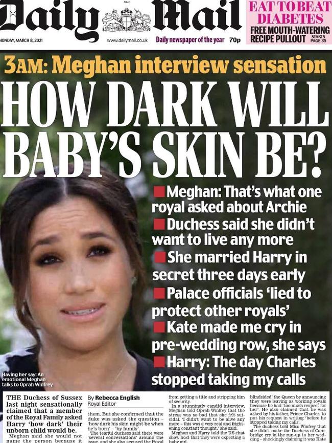 Meghan Markle’s accusation of racism in the royal family made headlines. Picture: Supplied