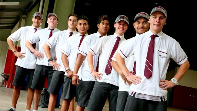 Corey Allan, third from the left, with his Marsden State High School mates who started the Mates Talk Change program.                                              Picture: Richard Walker