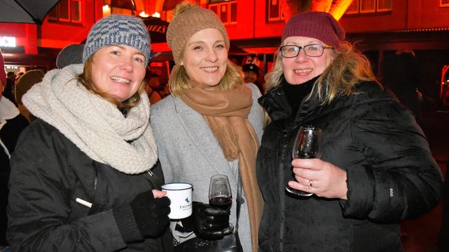 Sandra Dickson, Nida Smith and Karina Irving at the Whisky, Wine and Fire Festival 2024 at the Caulfield Racecourse. Picture: Jack Colantuono