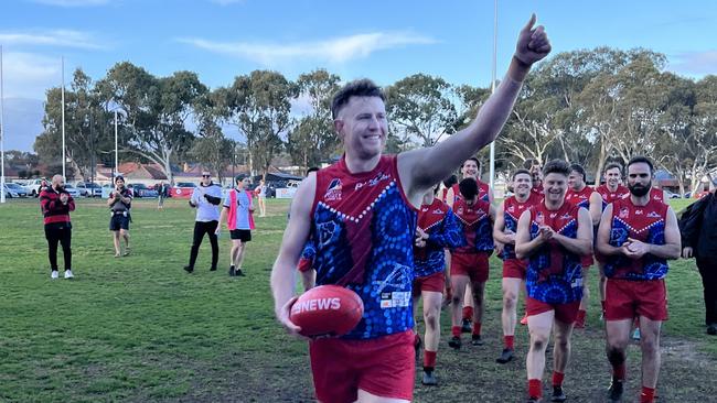 Lockleys’ Ben Haren after kicking 100 goals last season. Picture: Lockleys Football Club