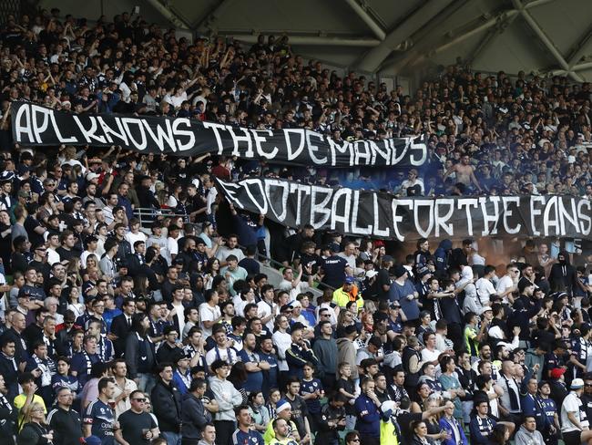 Fans show their disappointment with the APL. Picture: Darrian Traynor/Getty Images