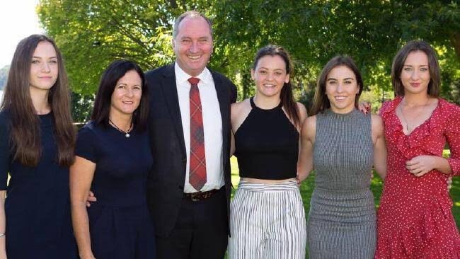 Barnaby Joyce with former wife Natalie, and daughters, from left, Odette, Caroline, Julia and Bridgette