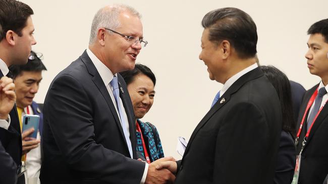 Scott Morrison meets Xi Jinping during the G20 in Osaka, Japan, in 2019. Picture: Adam Taylor/PMO