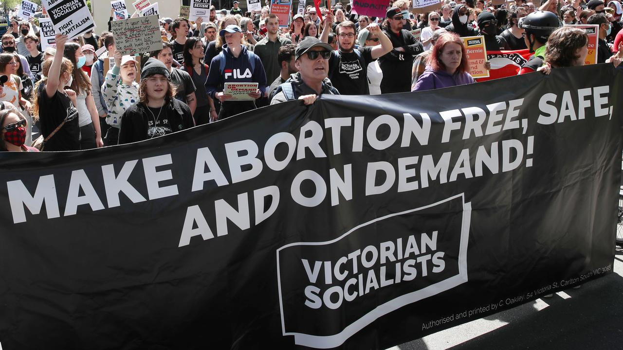 Pro-choice supporters march through the streets of Melbourne. Picture: David Crosling