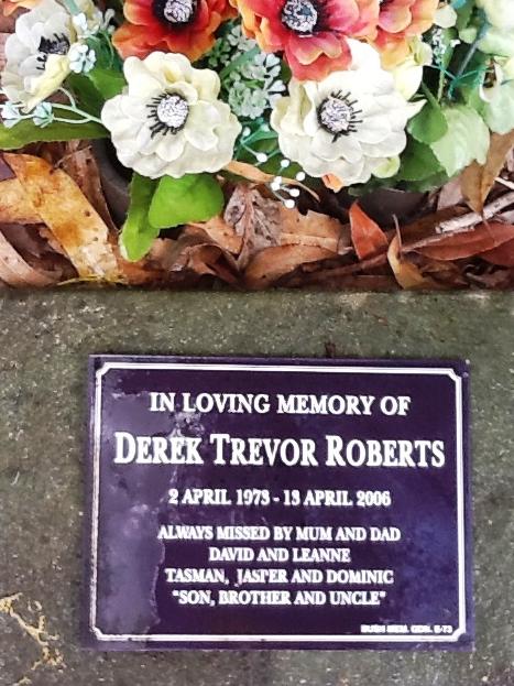 The grave site of Derek Roberts.