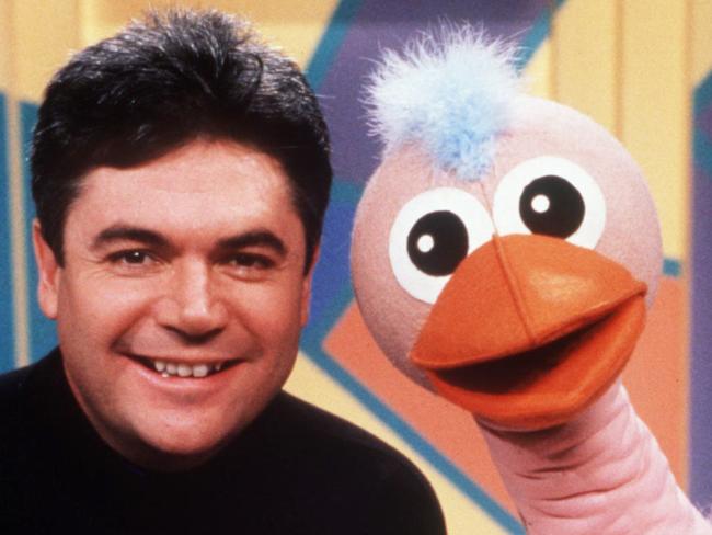 03 apr 1996 - Daryl Somers and Ossie Ostrich from Hey, Hey It's Saturday. melb p/ /television headshot entertainers puppet TV show vic