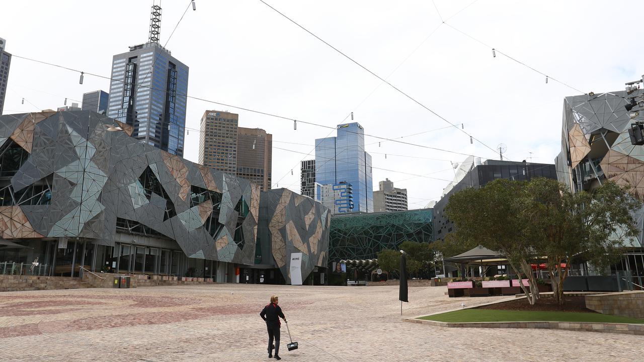 Federation Square was near-deserted over the weekend. Picture: Getty Images