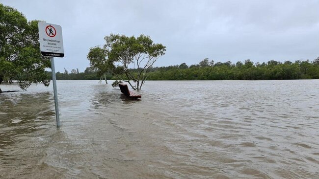 Flooding at Tallebudgera Creek on Monday. Picture: Allan Beare.