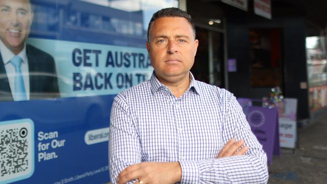Liberal candidate for Aston, Manny Cicchiello, outside his office in Boronia. Picture: Alex Coppel