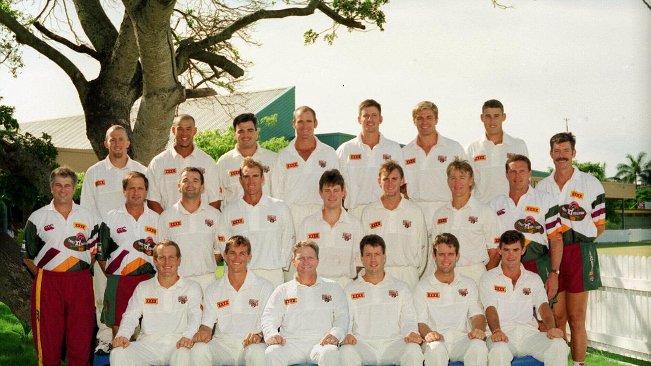 Qld Bulls Cricket team - full team for 1998/1999 sheffield shield squad. Bennett King is middle row next to John Buchanan. KIng was Buchanan’s assistant.