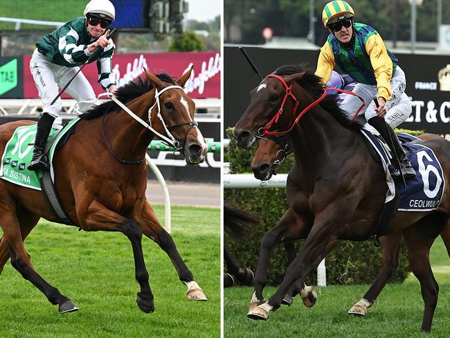 Cox Plate champ Via Sistina (left) and King Charles III Stakes winner Ceolwulf are on a collision course for the Group 1 Queen Elizabeth Stakes. PIctures: Getty Images