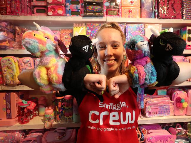 Retail assistant Meg Milton, 17 of Fitzgibbon, at the Smiggle store, Chermside. Photographer: Liam Kidston