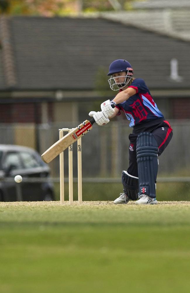 Tiana Atkinson laces a ball through cover. Pic: Chris Thomas, Cricket Victoria.