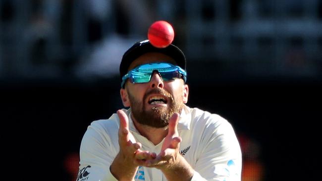 Tom Blundell takes a catch in the Perth Test as a sub fielder.