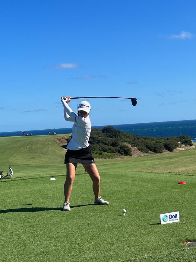 Sophie Eppelstun teeing off. Photo: Contributed