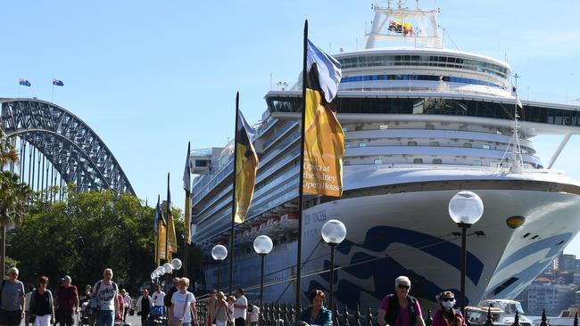 Cruise ship passengers disembark the Ruby Princess at Circular Quay in Sydney on March 19. Picture: Dean Lewins/AAP