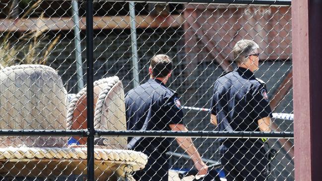 Police at Dreamworld the day after 4 people died on the Thunder River Rapids ride, Coomera. Picture: Steve Pohlner