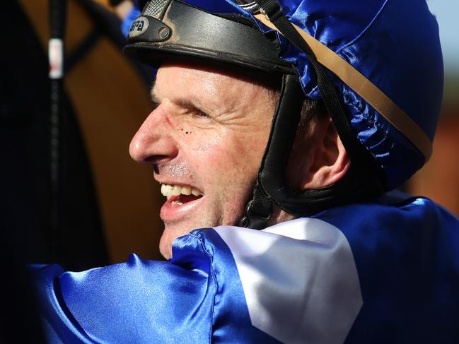 Larry Cassidy after winning Race 5 on "Winx" at the Caloundra Cup Day at Corbould Park Racecourse. Pics Tara Croser.