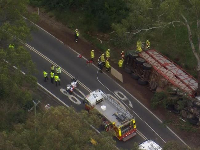 The truck was carrying a number of cows when it crashed on Mulgoa Road in Glenmore Park.