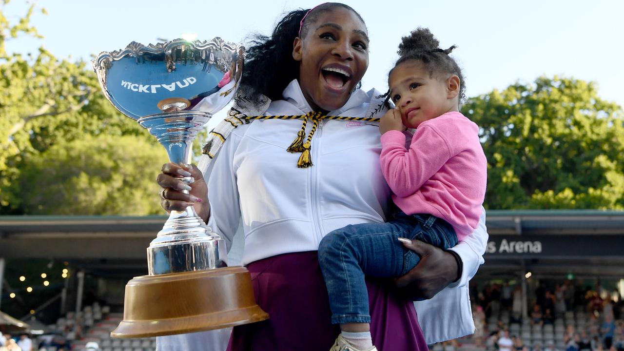 Serena Williams celebrates with daughter Alexis Olympia. Picture: Getty Images