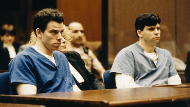 Erik Menendez, left, and his brother Lyle on trial for murder in Los Angeles in 1996.