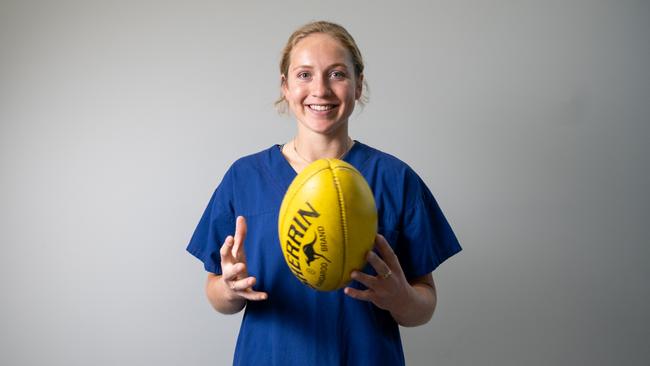 Lulu Pullar is representing North Melbourne in the AFLW grand final this weekend. During the week she continues her day job as a junior doctor at Sunshine Hospital., , Picture: Western Health