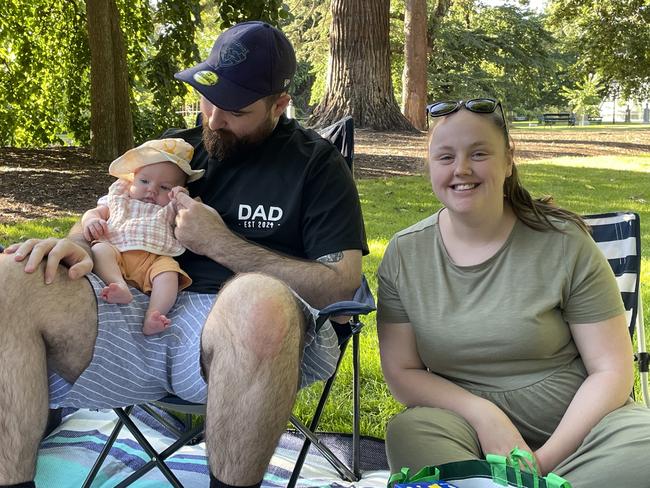 Connor and Alia Prebble with Aura at Lake Wendouree in Ballarat for the 2024 New Year's Eve fireworks. Picture: Timothy Cox