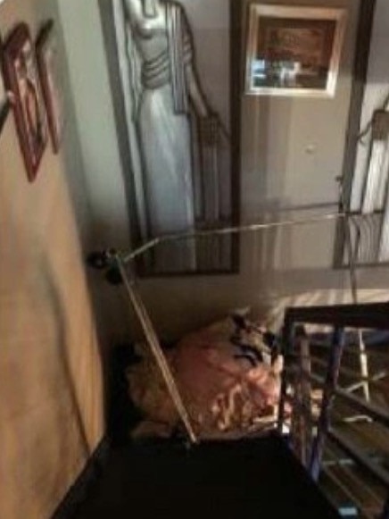 Damaged staircase in the house where Johnny Depp and Amber Heard were staying in Australia in March, 2015.