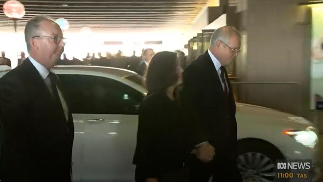 Scott Morrison arrives at the memorial service for Bob Hawke.