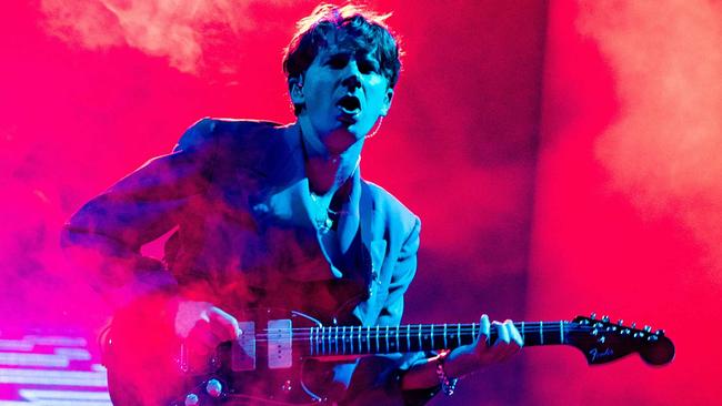 Lead singer Dave Bayley (L) of British band Glass Animals performs during the concert of British band Glass Animals at the AFAS Live concert hall in Amsterdam, on October 26, 2024. (Photo by Paul Bergen / ANP / AFP) / Netherlands OUT