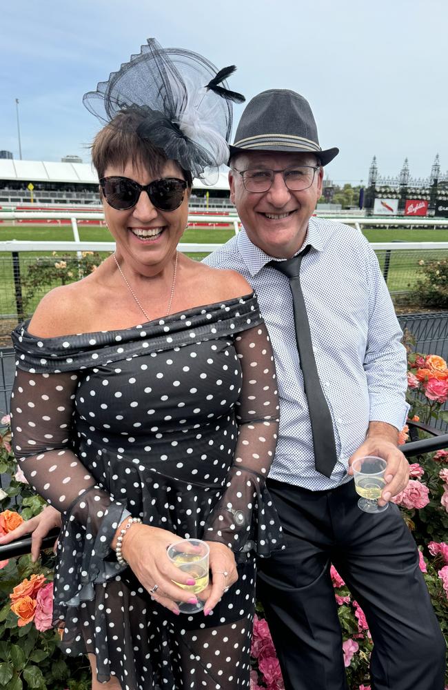 Christine De Man and Dale Berry at Flemington for Derby Day on November 2, 2024. Picture: Phillippa Butt