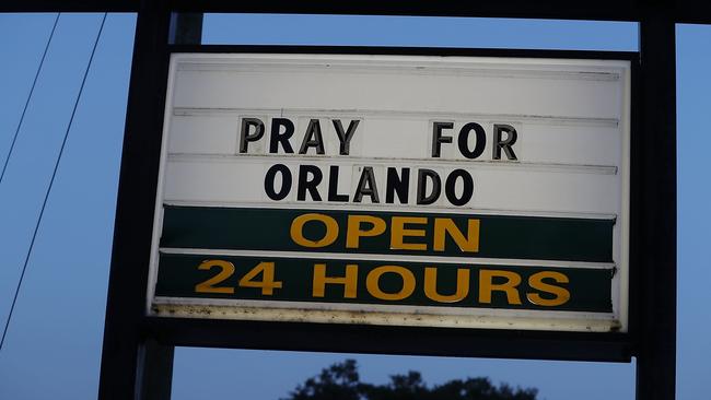 A sombre sign near the Pulse gay nightclub in Orlando. Picture: Joe Raedle/Getty Images/AFP