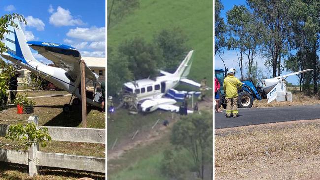 Queensland has had a number of non-fatal light plane crashes in 2023, including (from L to R) in Cootharaba, Hillcrest and Chinchilla. Pictures: Supplied / 7 News / Supplied