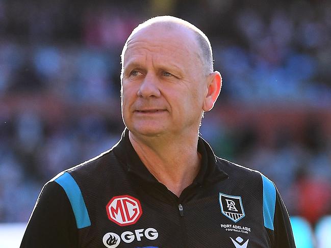 ADELAIDE, AUSTRALIA - JUNE 18: Ken Hinkley coach of Port Adelaide after  the round 14 AFL match between the Port Adelaide Power and the Sydney Swans at Adelaide Oval on June 18, 2022 in Adelaide, Australia. (Photo by Mark Brake/Getty Images)